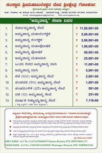 Annadadana Seva list-Kannada